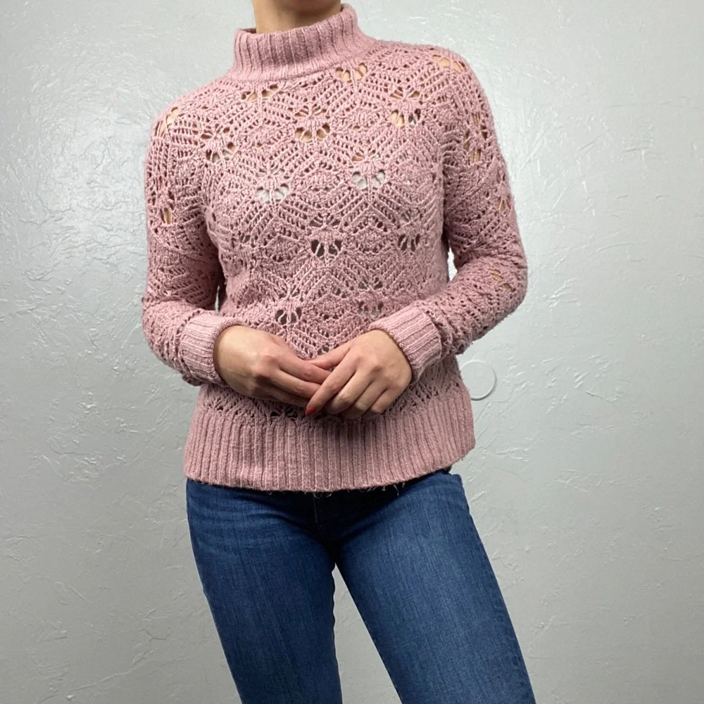 American Eagle mauve mock neck open knit sweater size XS - Picture 1 of 9
